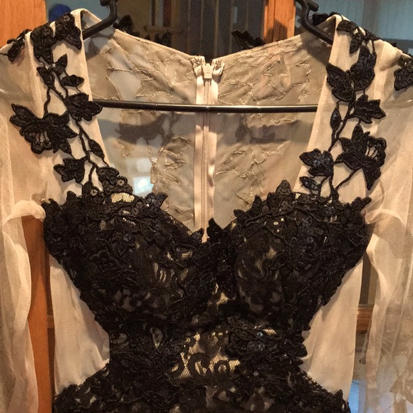 Masquerade fancy women’s dress. Size 5/6. Black sequin overlay on tan mesh. - Picture 2 of 6